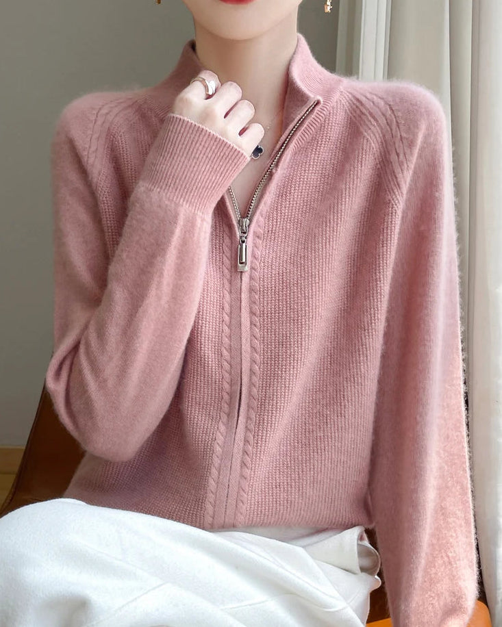 Raglan Merino Wool Zip Cardigan