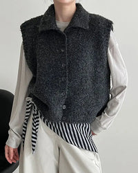 Turn Down Collar Knit Sleeveless Vest