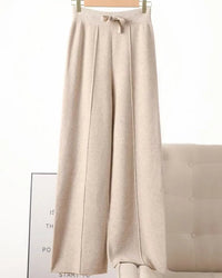 Merino Wool Solid Elastic Waist Wide Leg Knit Trousers