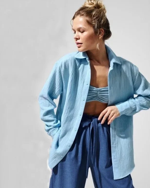 Lapel Collar Single-Breasted Loose-Fitting Shirt