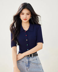 Slim Knit Short-Sleeve Cardigan