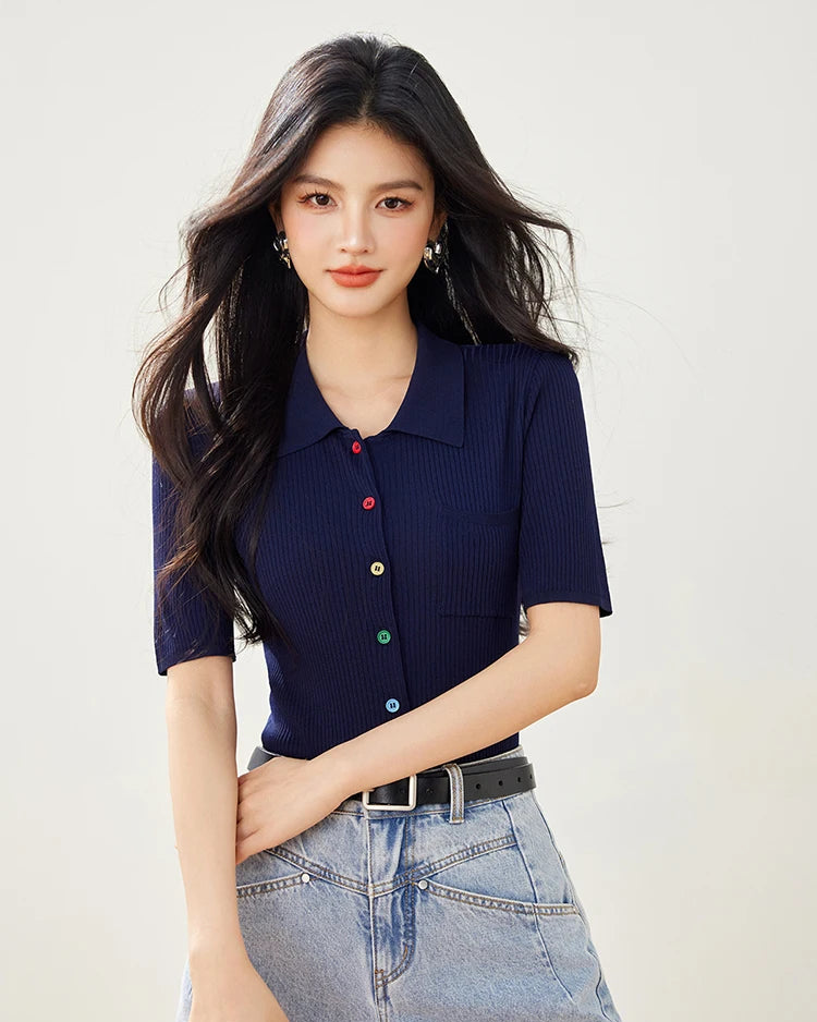 Slim Knit Short-Sleeve Cardigan