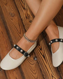 Soft Flat Shoes With Rivet Buckles