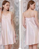 Lace-Trim Satin Mini Slip Nightgown