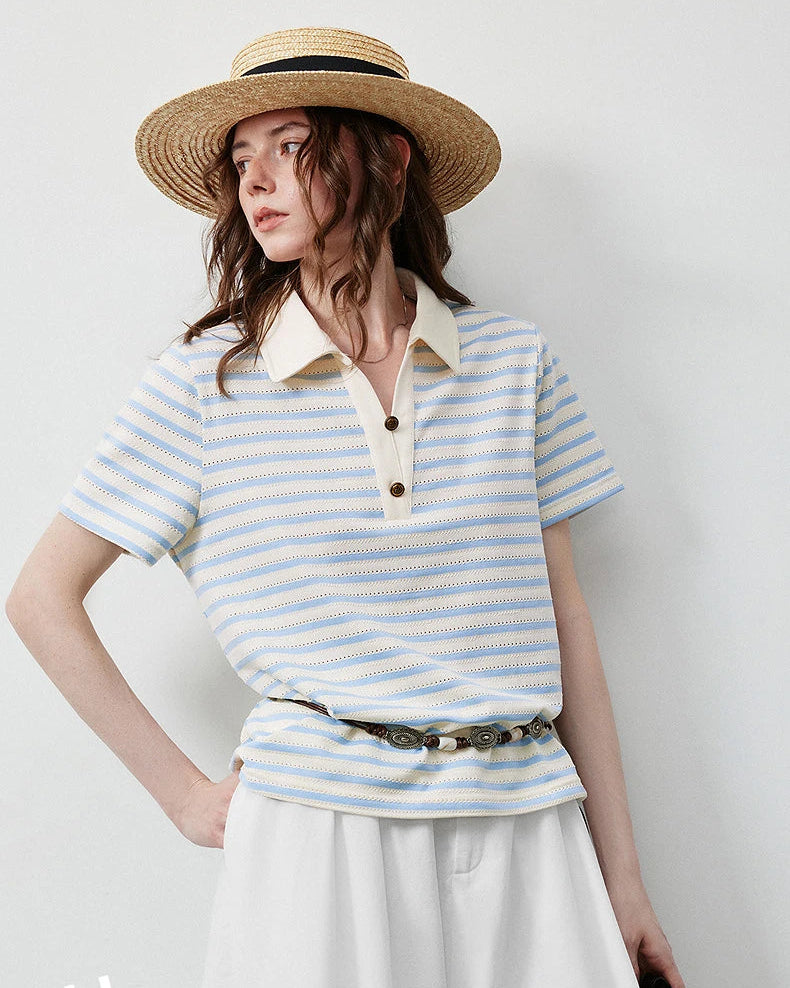 Vintage Stripe Hollow Polo Tee