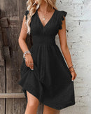 V-Neck Lace Waist Flare Sleeve A-Line Beach Dress