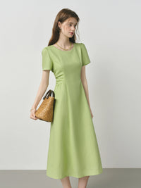 Linen Waist Draped Pleated Dress