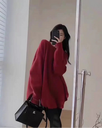 Cashmere Round-Neck Long Split-Hem Pullover