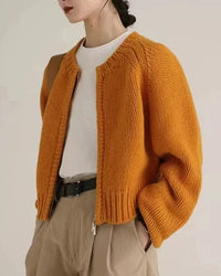 Merino Wool O-Neck Short Loose Open Cardigan Jacket