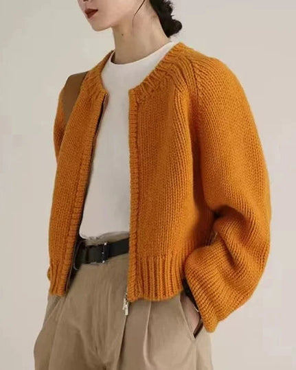 Merino Wool O-Neck Short Loose Open Cardigan Jacket