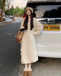 Wool V-Neck Relaxed Knit Dress