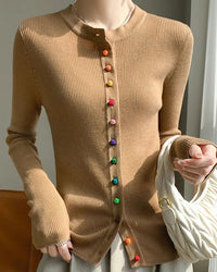 Wool Casual Crew Neck Single-Breasted Sweater