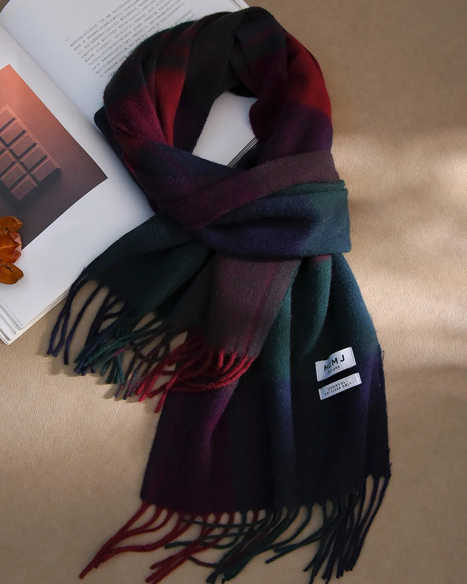 Plaid Wool Fringe Scarf