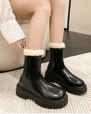 Women Plush-Lined Ankle Boots Square Heel
