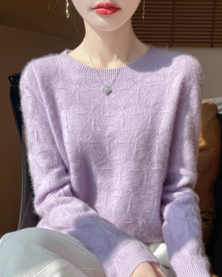 Wool O-Neck Hollow-Out Pullover Sweater