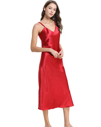 Satin V-Neck Long Slip Nightgown