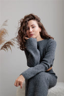 Slash Neck Sweater & Skinny Midi Dress Knitted TrackSuit