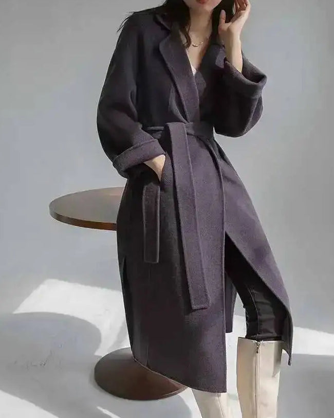 Relaxed Belted Wool Blend Coat