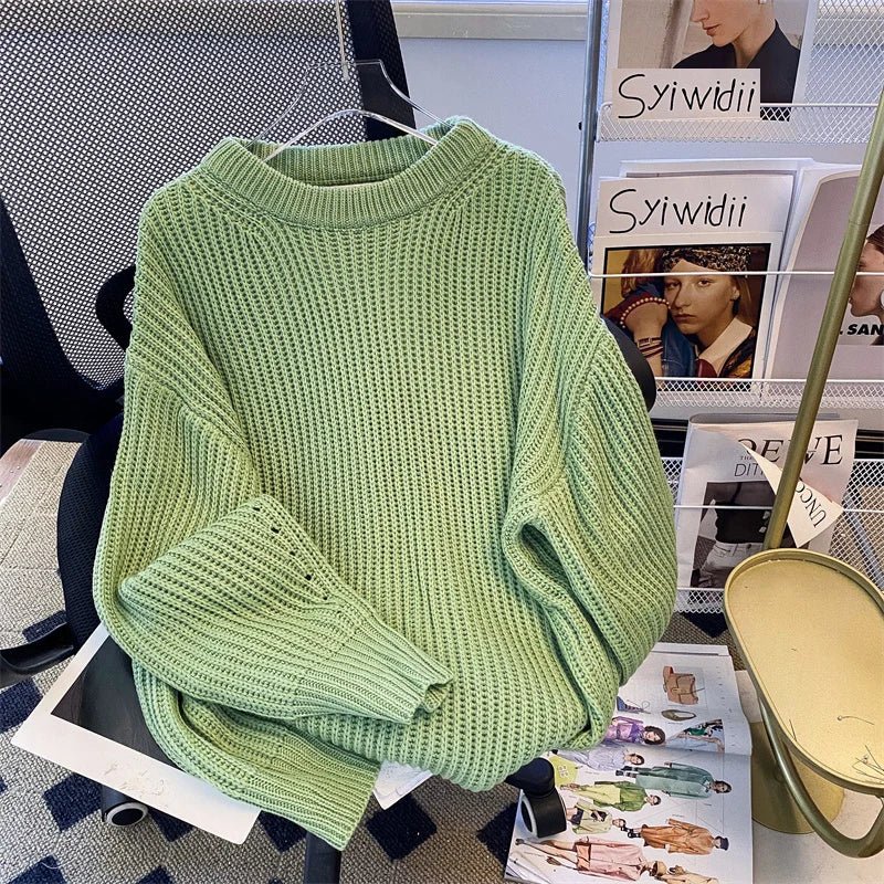 Round-Neck Oversized Knitted Pullover