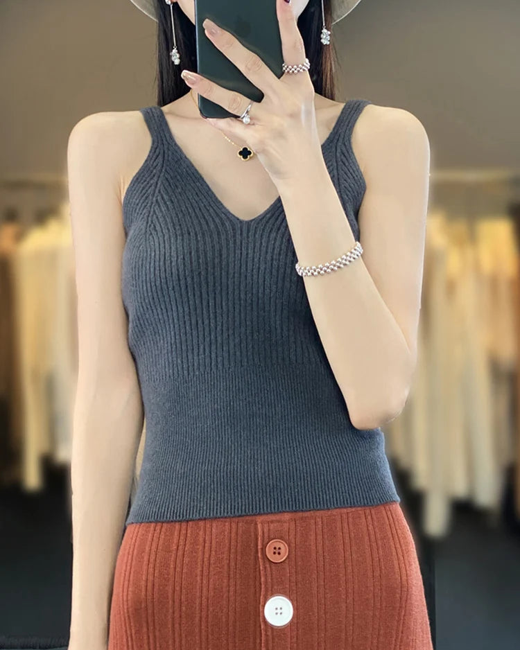 Slim Fit Merino Wool Sleeveless Knit Top