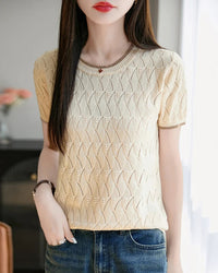 Cotton Jacquard Colorblock Knit Tee
