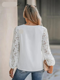 Floral Lace V-Neck Long Sleeve Blouse