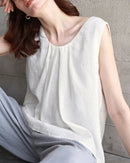 Linen Sleeveless Round Neck Loose Shirt