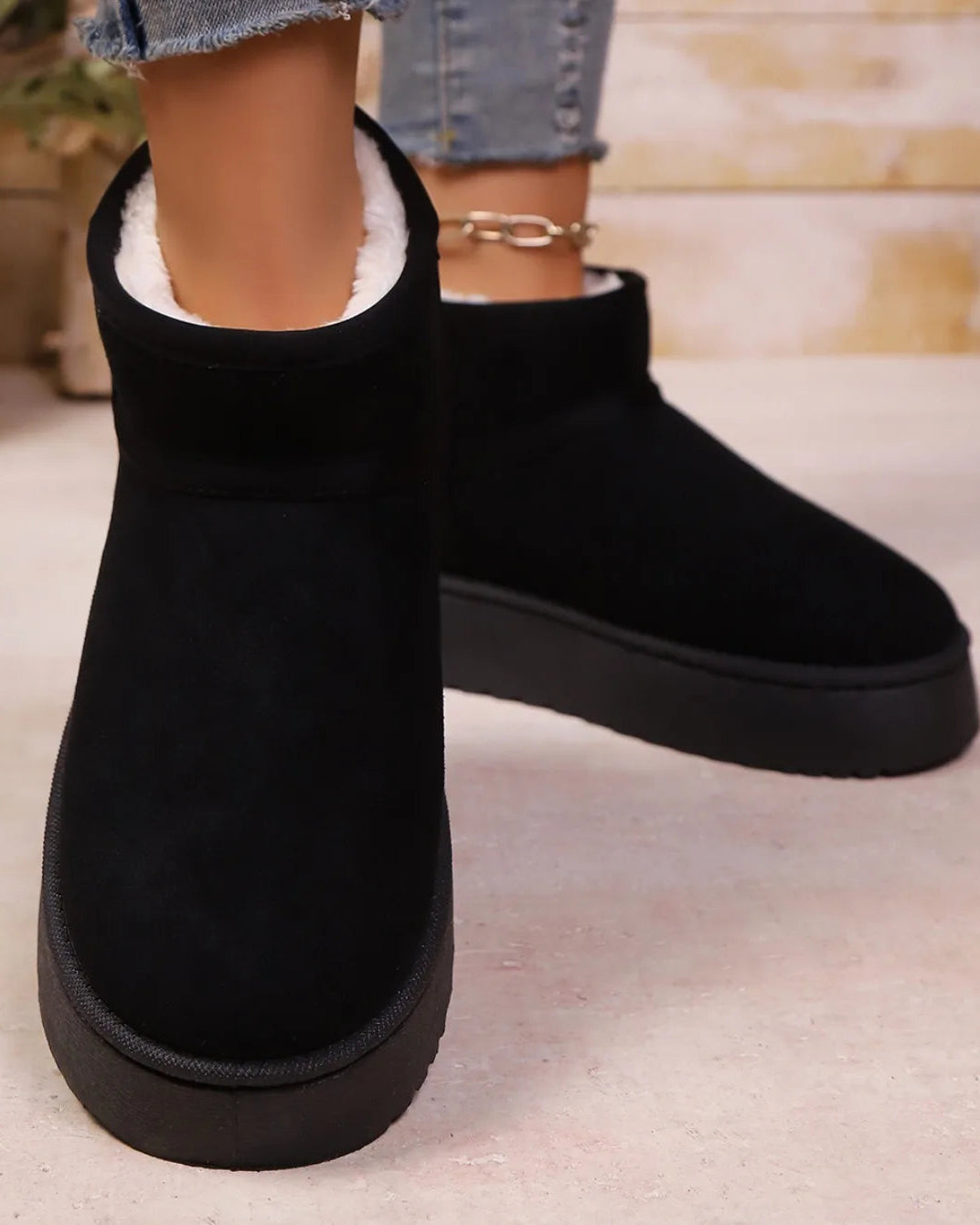 Flannel Slip-On Snow Ankle Boots