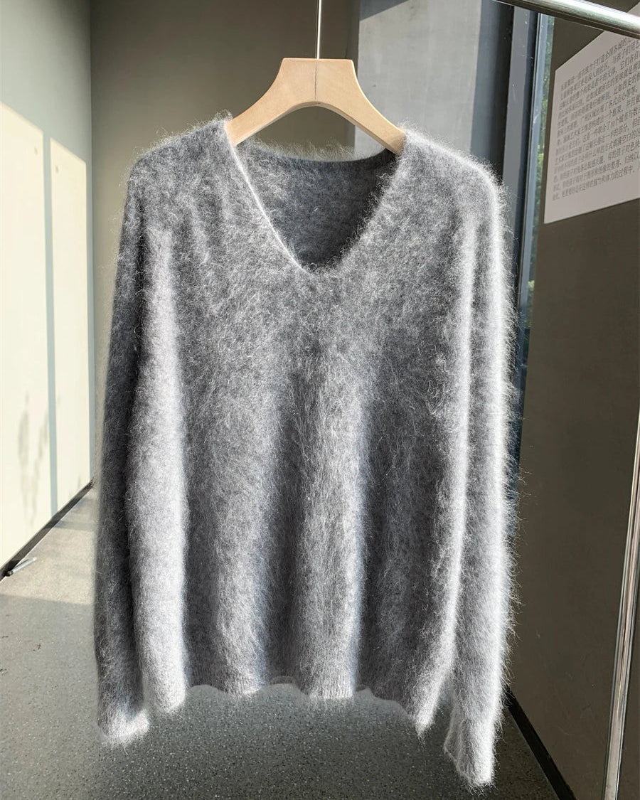 Cashmere Fluffy V-Neck Pullover