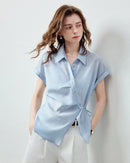 Lyocell Blend Asymmetric Waist-Cinched Shirt