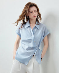 Lyocell Blend Asymmetric Waist-Cinched Shirt