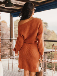 One-Shoulder Drawstring Mini Sweater Dress