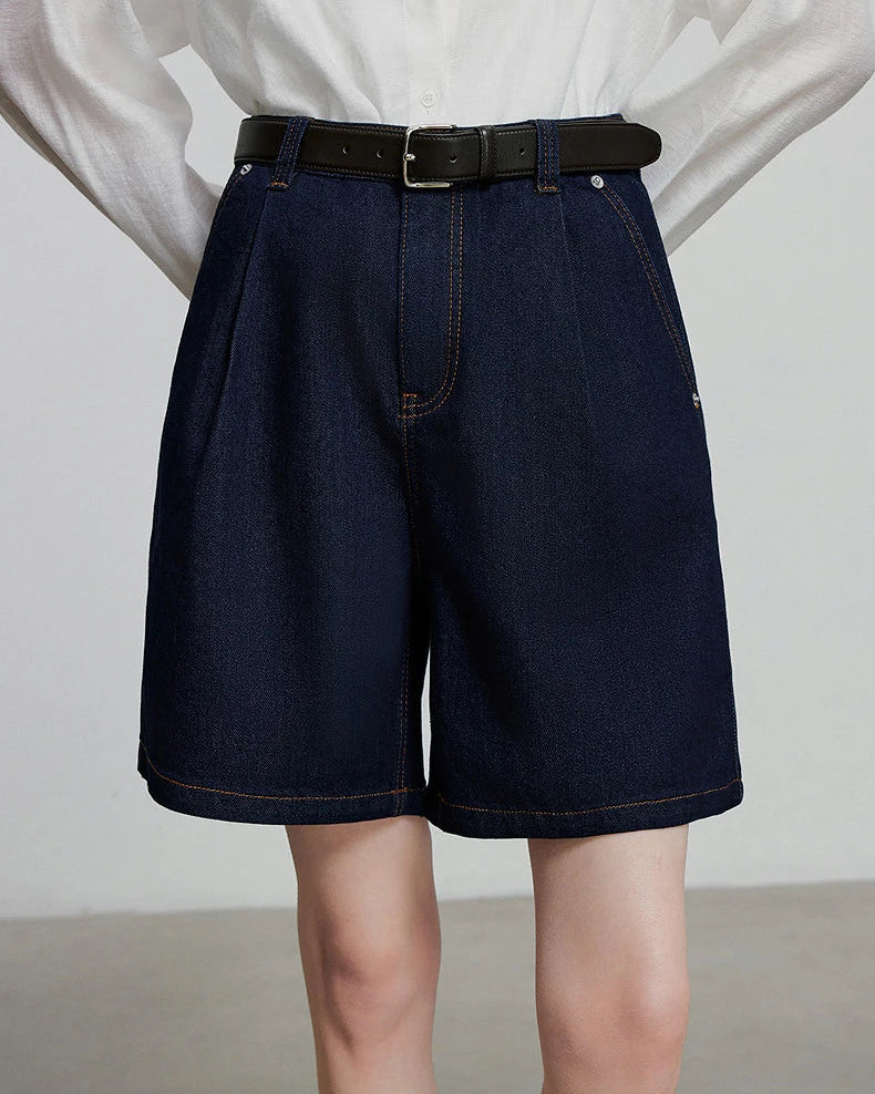 Wide-Leg Denim Shorts
