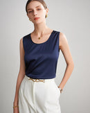 Crew-Neck Sleeveless Silk Top