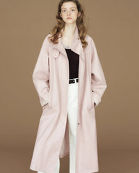 Contrast-Cuff Stand-Collar Long Trench Coat