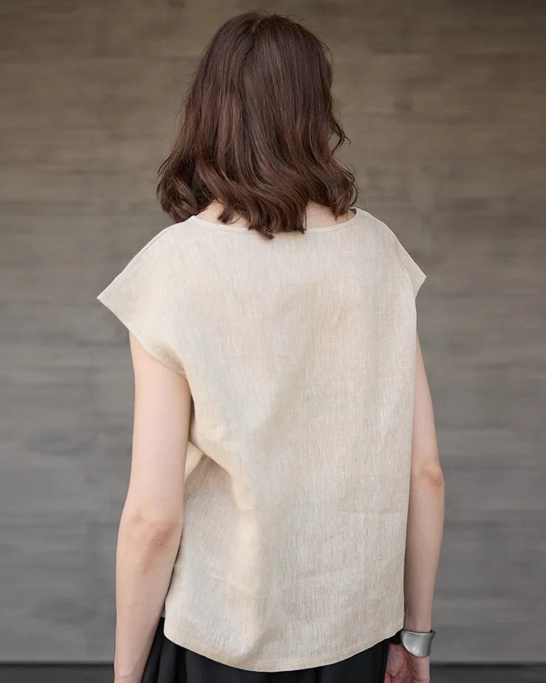 Linen Crew Neck Loose Casual Sleeveless Shirt