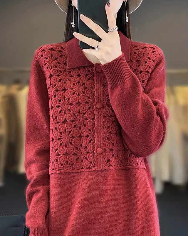 Polo Neck Wool Long Dress