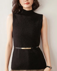Cashmere Knitted Sleeveless Mock Neck Sweater