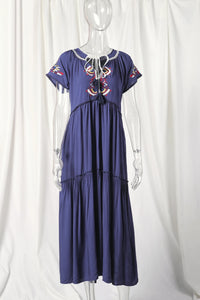 Embroidery V-Neck Tassel Bohemian Maxi Dress