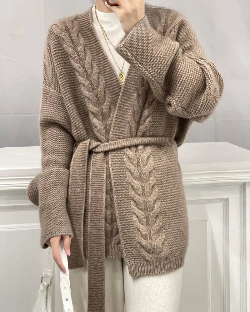 Cashmere Belted Knit Cardigan