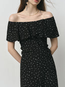 Charmeuse Ruffled  Off Shoulder Skirt Dress