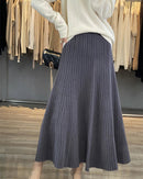Merino Wool Pleated A-Line Maxi Skirt