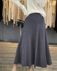 Merino Wool Pleated A-Line Maxi Skirt