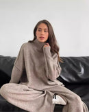 Turtleneck Slit Knit Top & Ankle Trouser Set