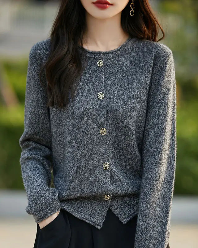 Wool O-Neck Curled Colour Yarn Open Cardigan Sweater