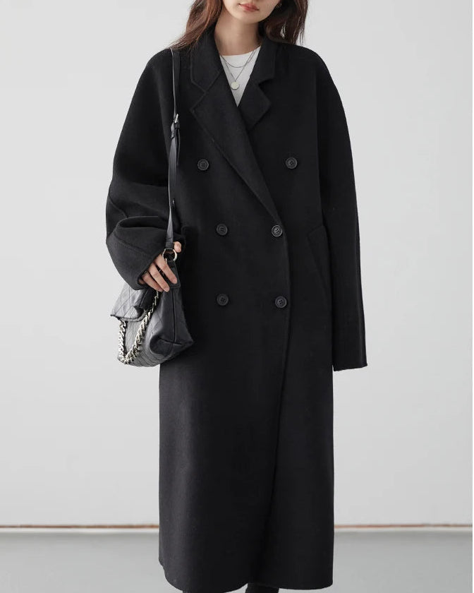 Long Double-Faced Wool Blend Coat