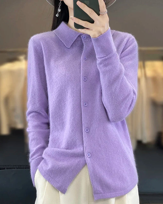 Mink Cashmere Polo Cardigan