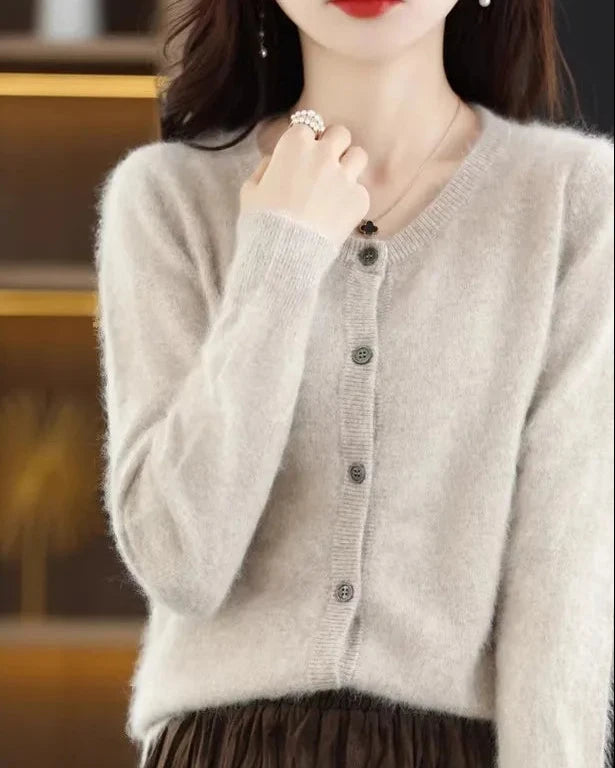 Mink Cashmere Round Neck Cardigan