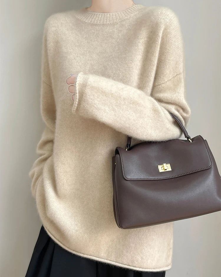 Longline Cashmere Crewneck Sweater