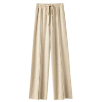Drawstring High Waist Wide-Leg Wool Pants